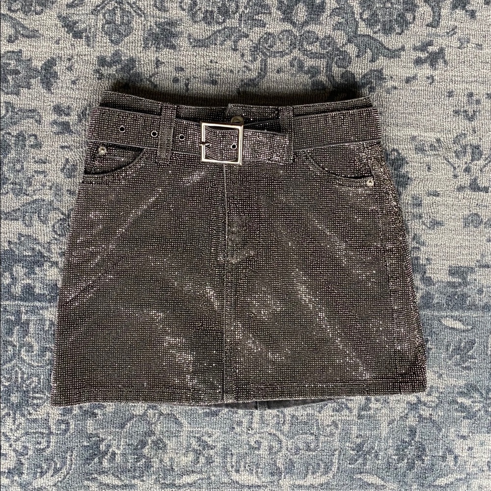 Topshop Black Sparkle Mini Skirt with Belt